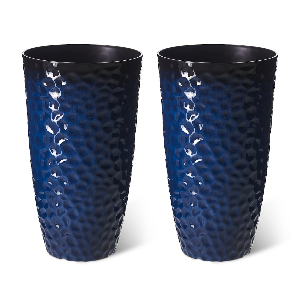 Glitzhome® 23.75" Eco-Friendly Honeycomb Textured Cobalt Blue Tall Plastic Planters, 2ct.